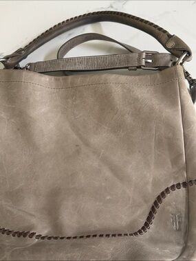 Frye Taupe Gray Leather Hobo with Whipstitch Trim